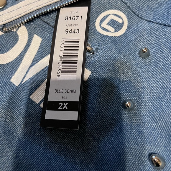 For Her NYC Belted Off-shoulder Studded Denim/Leopard Print Jacket Size 2X - Picture 11 of 15